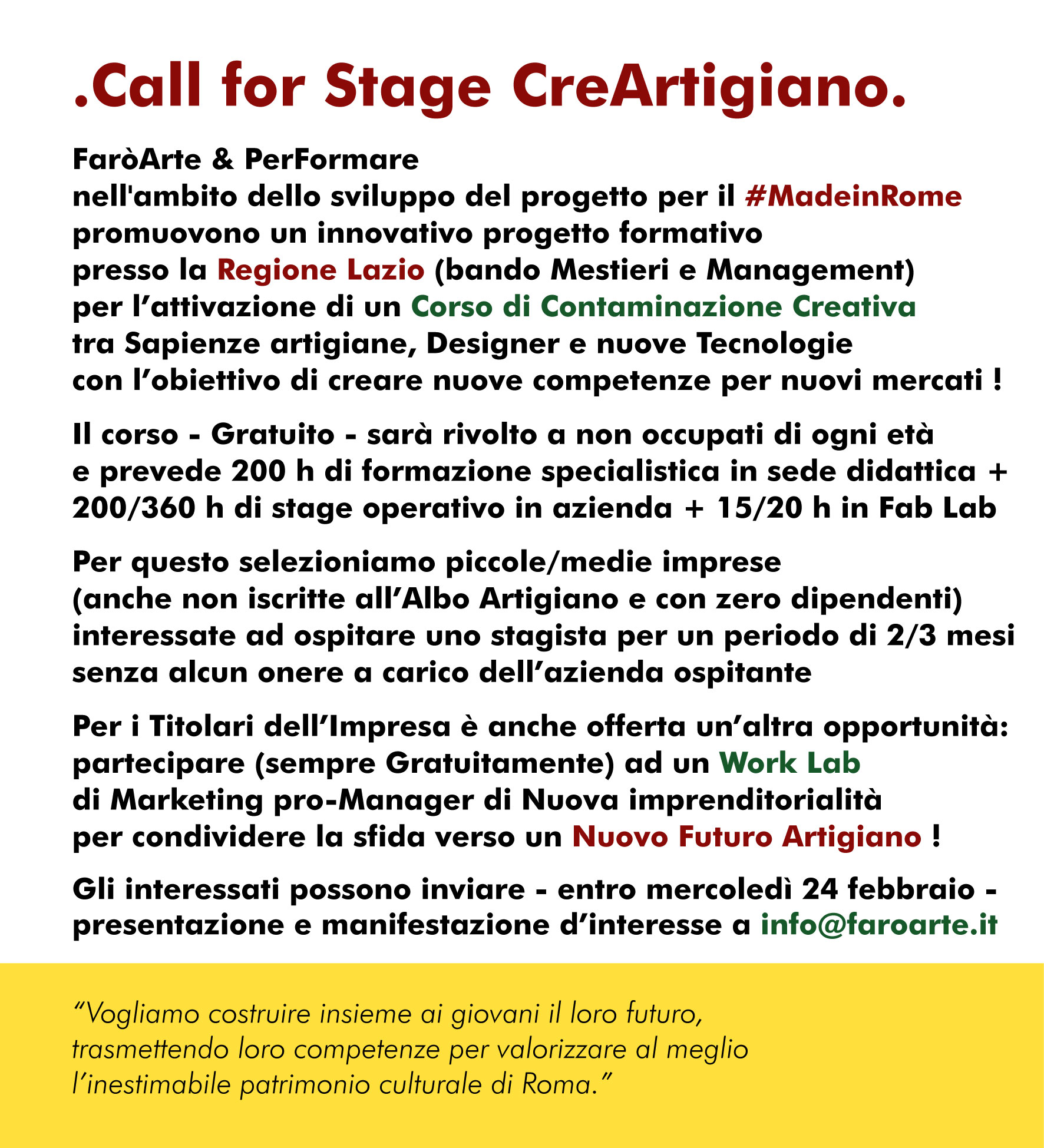 Call for Stage CreArtigiano